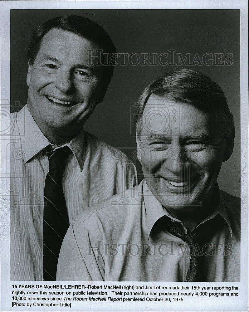 1992 Press Photo Robert MacNeil &amp; Jim Lehrer Mark 15th Anniversary Reporting - Historic Images