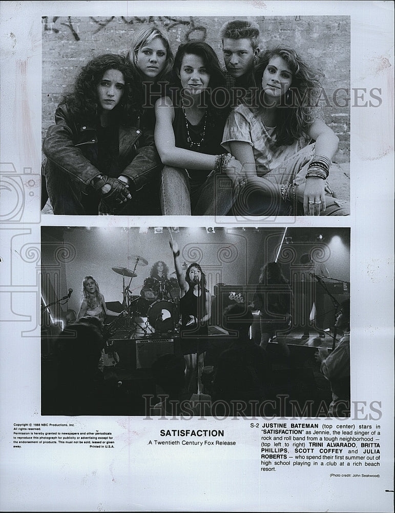 1988 Press Photo &quot;Satisfaction&quot; Justine Bateman, Julia Roberts, Scott Coffey- Historic Images
