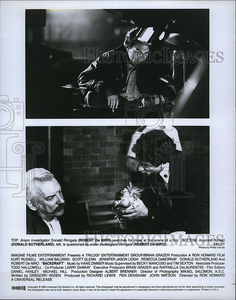 1990 Press Photo Robert De Niro, Donald Sutherland in "Backdraft" - Historic Images