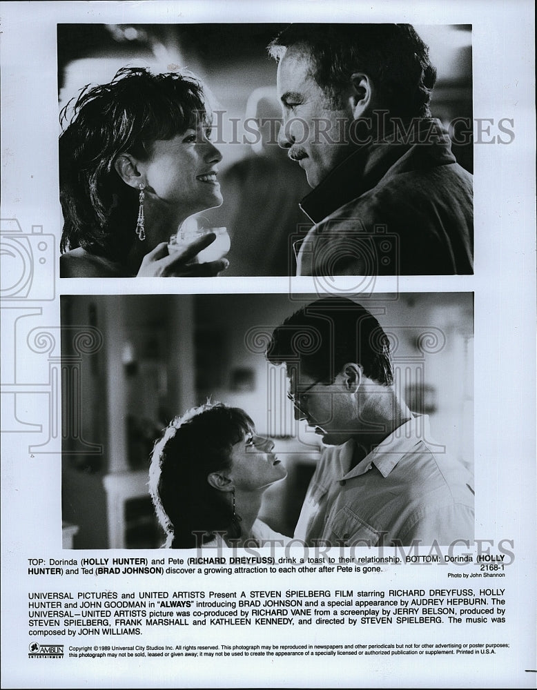 1989 Press Photo &quot;Always&quot; Holly Hunter, Richard Dreyfuss,Brad Johnson- Historic Images