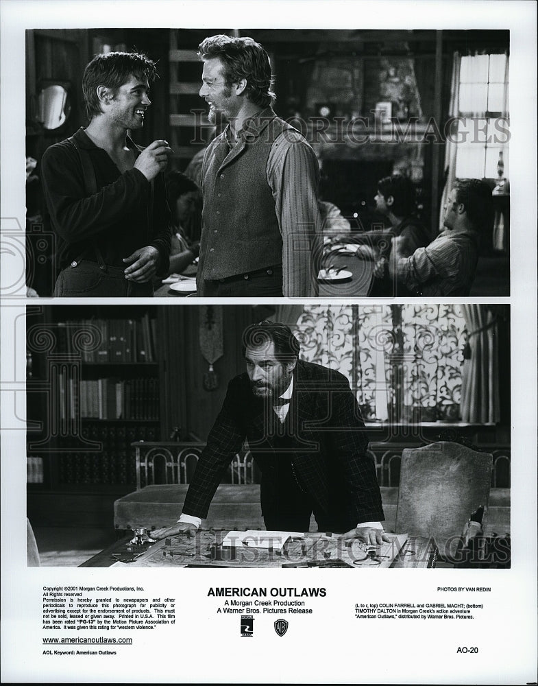 2001 Press Photo "American Outlaws" Colin Farrell,Gabe Macht, Tim Dalton - Historic Images