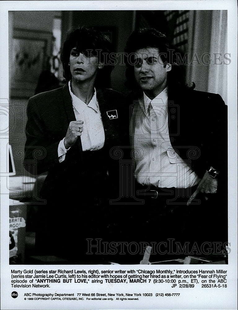 1989 Press Photo Richard Lewis Actor Jamie Lee Curtis Actress Anything But Love- Historic Images