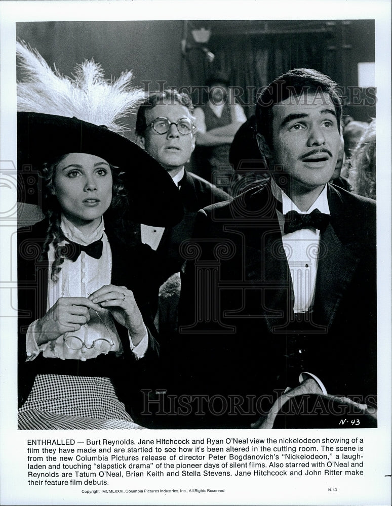 1976 Press Photo Burt Reynolds, Jane Hitchcock, Ryan O&#39;Neal in &quot;Nickelodeon&quot;- Historic Images