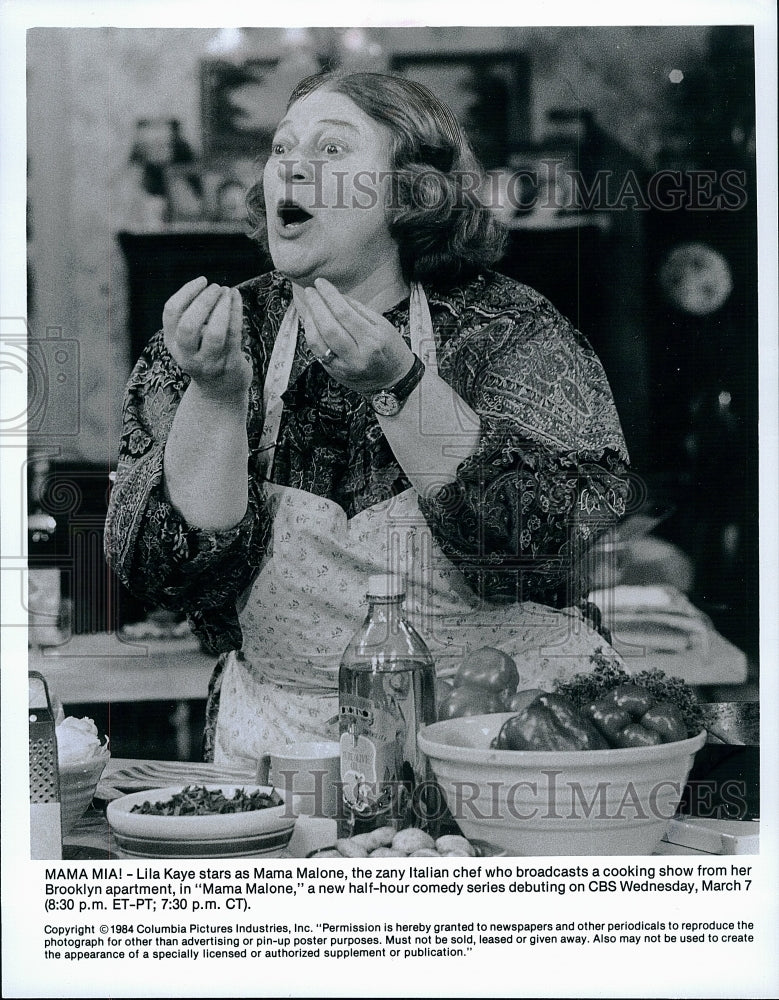 1984 Press Photo British Actress Lila Kaye in &quot; Mama Malone&quot;.- Historic Images