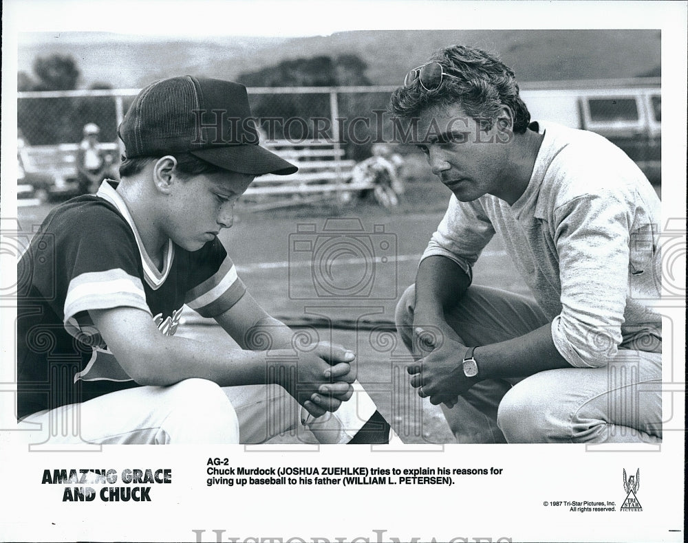 1987 Press Photo Joshua Zuehlke and William Petersen in&quot;Amazing Grace and Chuck&quot;- Historic Images