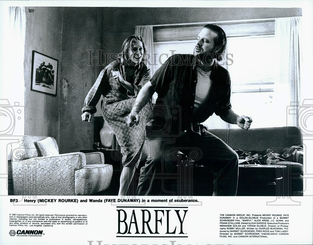 1987 Press Photo Faye Dunaway Actress Mickey Rourke Actor Barfly Drama Movie- Historic Images