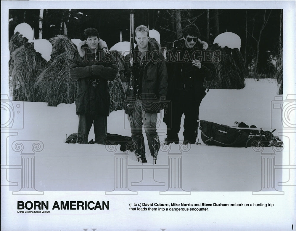 1986 Press Photo David Coburn Mike Norris Steve Durham Born American Movie Film- Historic Images