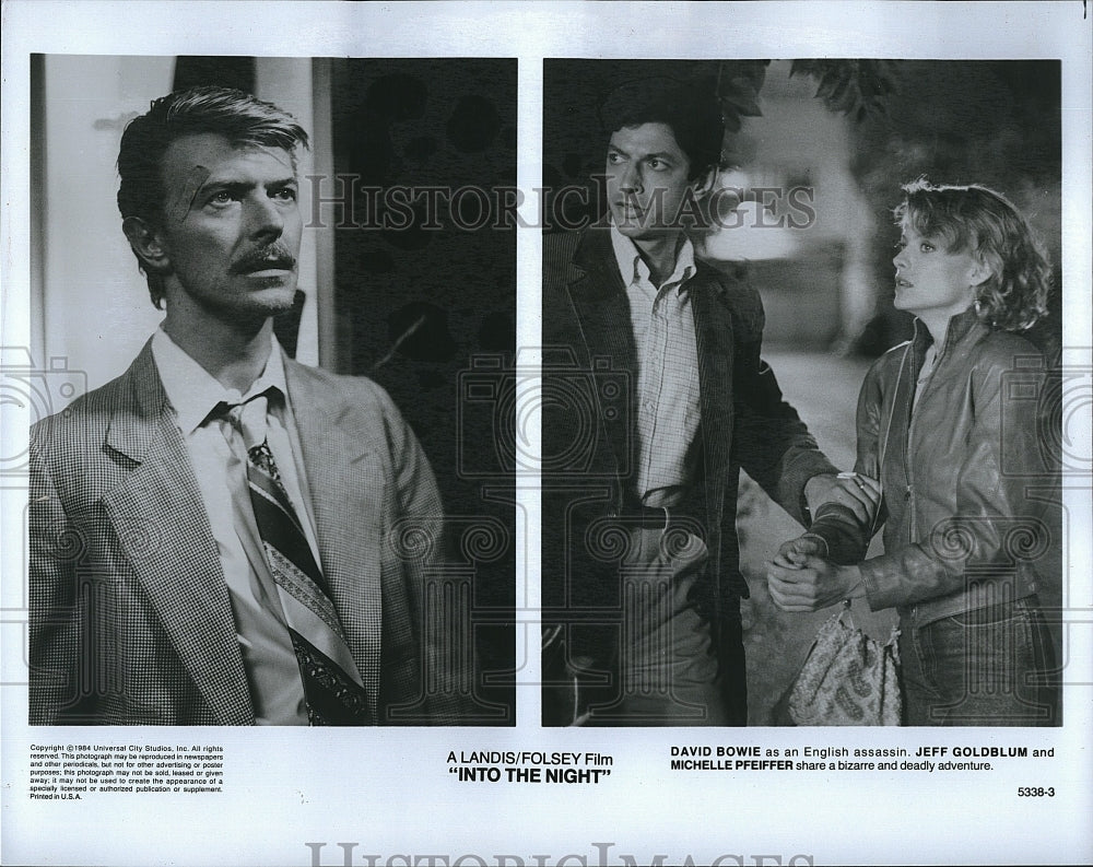 1984 Press Photo Bowie Goldblum &amp; Pfeiffer Star In &quot;Into The Night&quot;- Historic Images