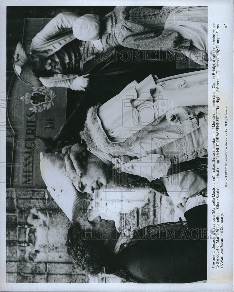 1982 Press Photo La Nuit de Varennes Jean-Claude Briarly Marcello Mastroianni- Historic Images