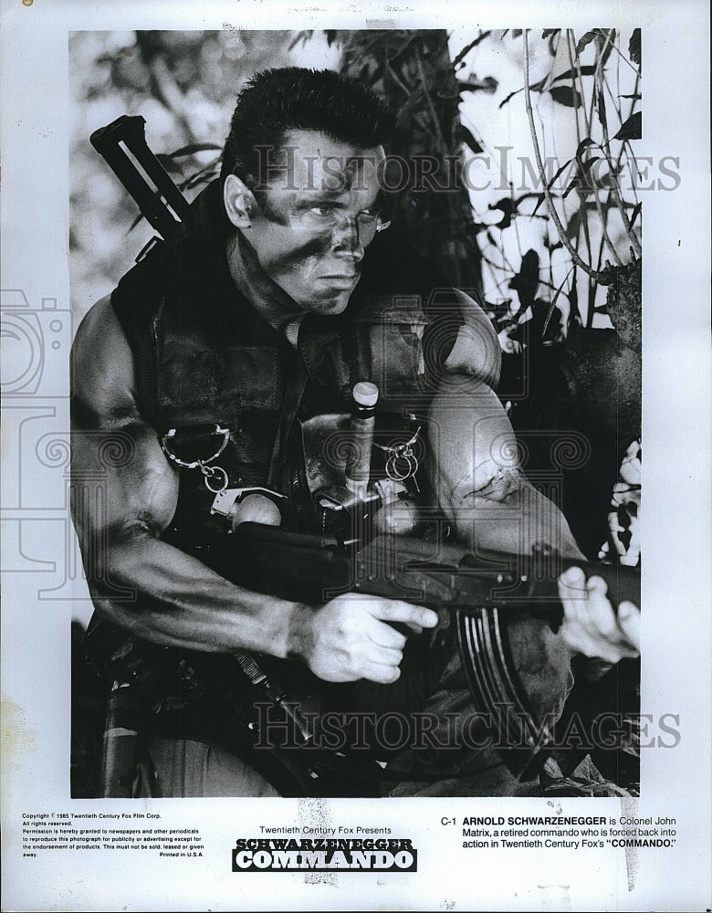 1985 Press Photo Arnold Schwarzenegger Actor Commando Action Film Movie- Historic Images