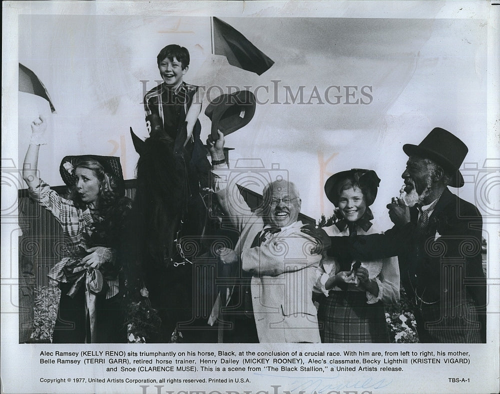 1977 Press Photo K. Reno, T. Garr, M. Rooney, K. Vigard, in The Black Stallion&quot;- Historic Images