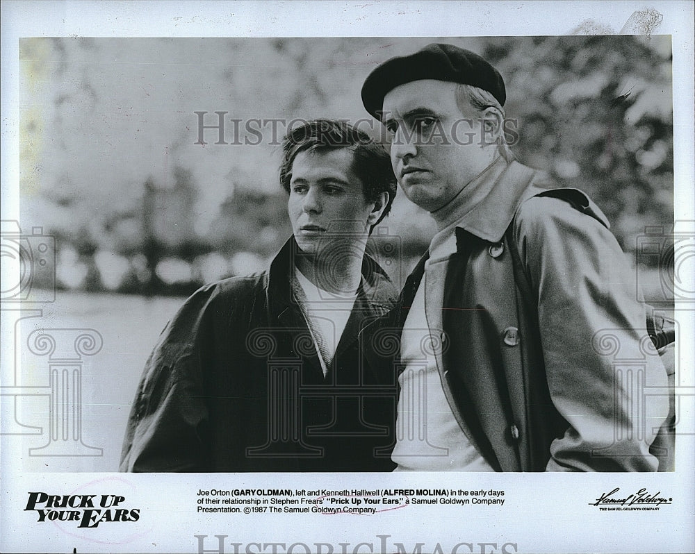 1987 Press Photo Actor Gary Oldman and Alfred Molina in &quot;Prick Your Ears Up&quot;- Historic Images