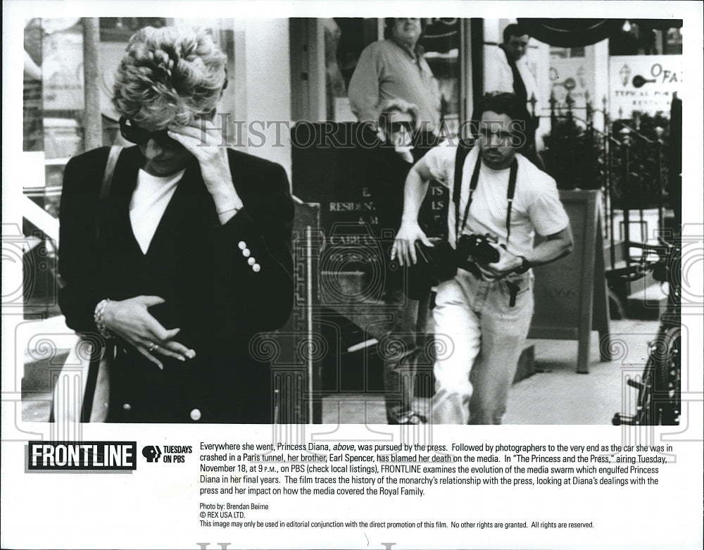 1987 Press Photo "Frontline" Princess Diana & papparazzi- Historic Images
