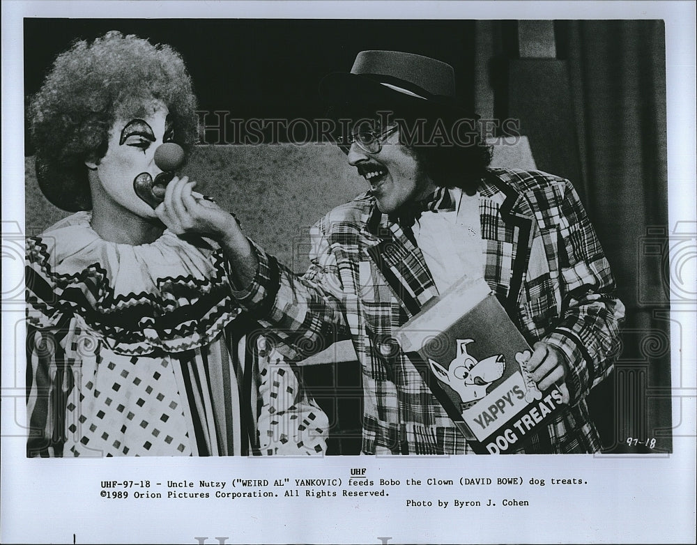 1989 Press Photo Weird Al Yankovic &amp; Clown David Bowie- Historic Images