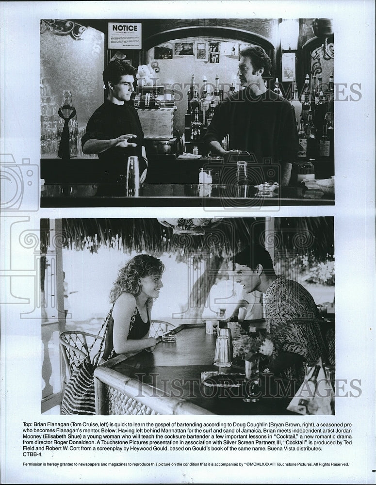 1988 Press Photo Cocktail Film Scenes Tom Cruise Bryan Brown Elisabeth Shue- Historic Images