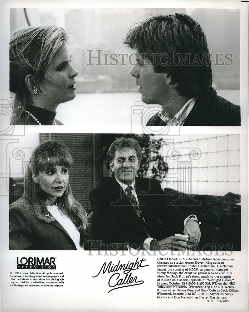 1989 Press Photo Wendy Kilbourne,Gary Cole and Don Meredith in &quot;Midnight Caller&quot;- Historic Images