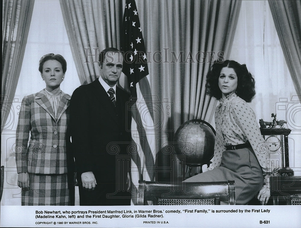 1980 Press Photo Bob Newhart, Madeline Kahn &amp; Gilda Radner in &quot;First Family&quot;- Historic Images