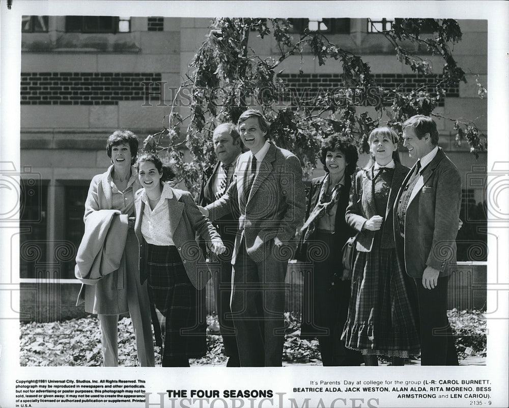 1981 Press Photo J. Weston, Alan Alda, Carol Burnett &quot;The Four Seasons&quot;- Historic Images