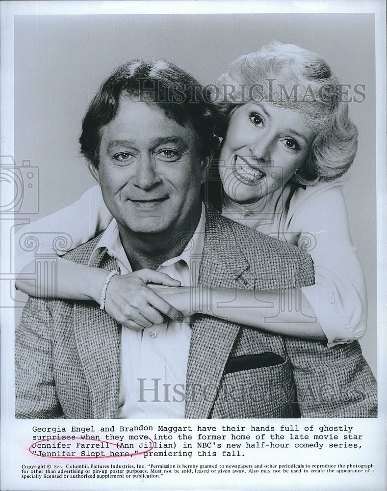 1983 Press Photo &quot;Jennifer Slept Here&quot; Georgia Engel &amp; Brandon Maggart- Historic Images