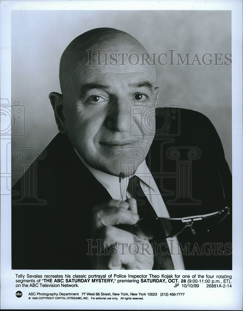 1989 Press Photo Telly Savalas as Kojak on &quot;The ABC Saturday Mystery&quot;- Historic Images