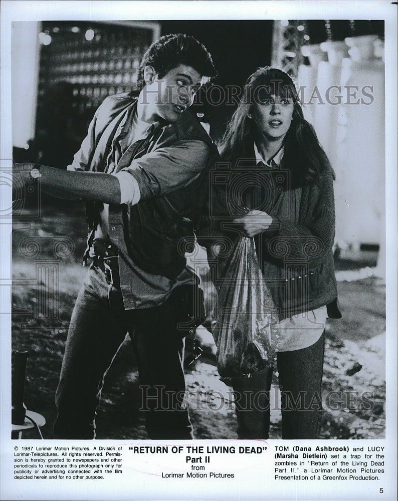 1987 Press Photo Return of the Living Dead Part II Dana Ashbrook Marsha Dietlein- Historic Images