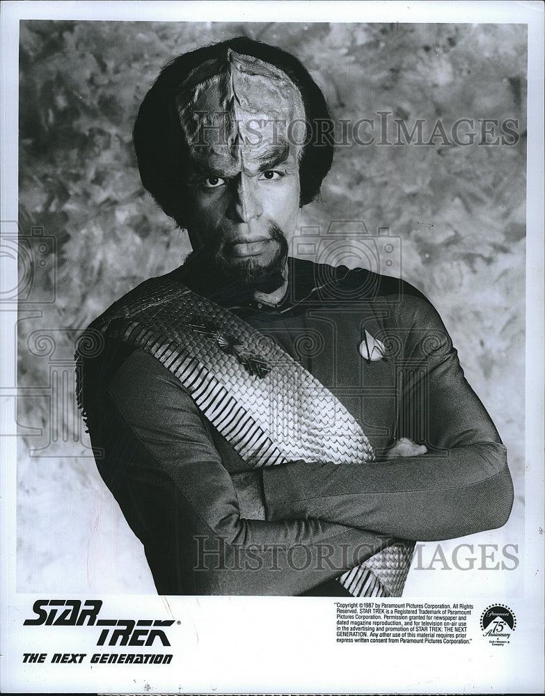 1987 Press Photo Actor Michael Dorn on &quot;Star Trek The Next Generation&quot;- Historic Images