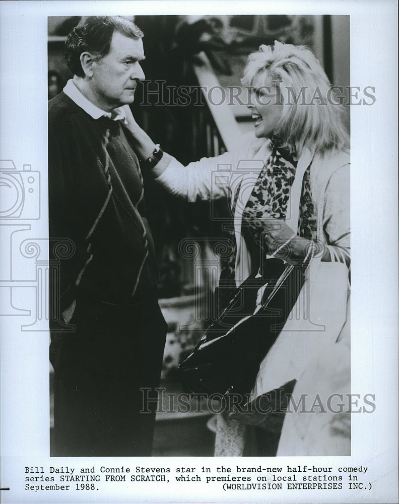 1988 Press Photo Bill Daily, Connie Stevens &quot;Starting From Scratch&quot;- Historic Images