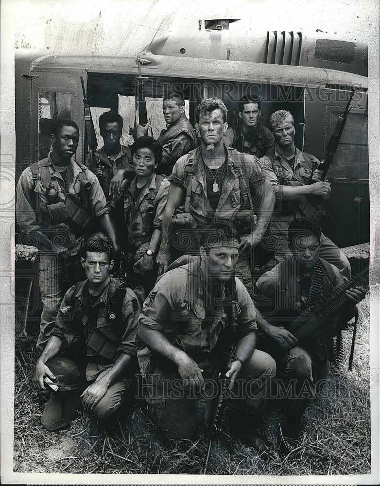 1987 Press Photo Cast of Tour of Duty Joshua Maurer Terence Knox Ramon Franco- Historic Images