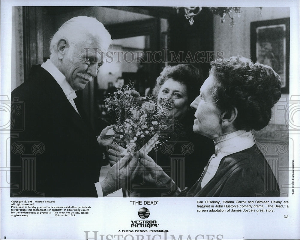 1987 Press Photo &quot;The Dead&quot; Dan O&#39;Herilhy,Helena Carroll,Cathleen Delany- Historic Images