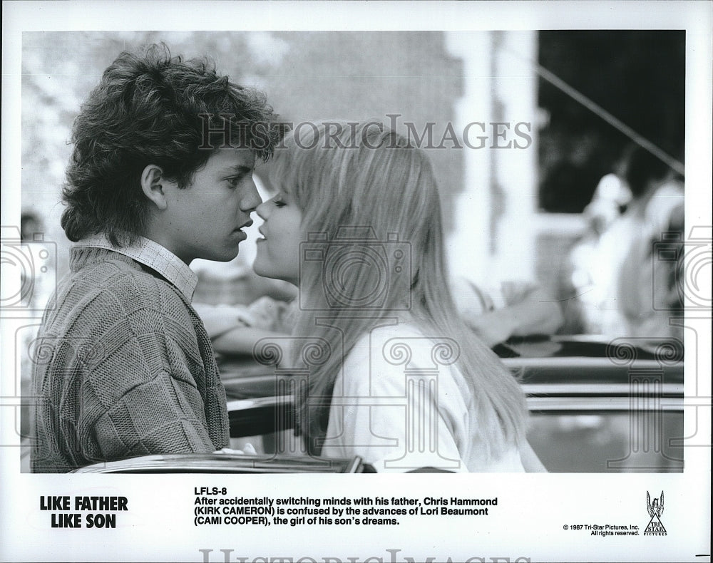 1987 Press Photo Kirk Cameron and Cami Cooper in &quot;Like Father,Like Son&quot;.- Historic Images