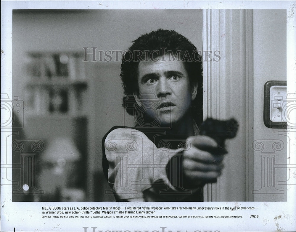 1989 Press Photo Actor Mel Gibson in &quot;Lethal Weapon 2&quot;- Historic Images