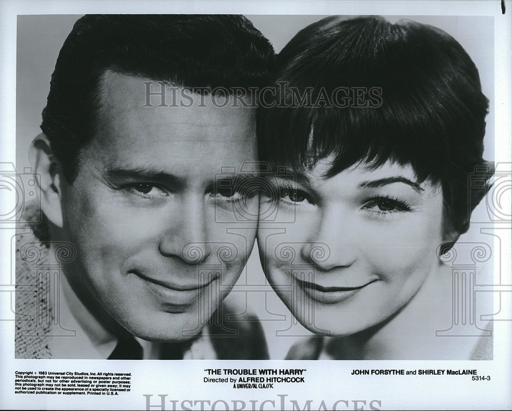 1983 Press Photo Actor John Forsythe, Shirley MacLaine, The Trouble With Harry- Historic Images