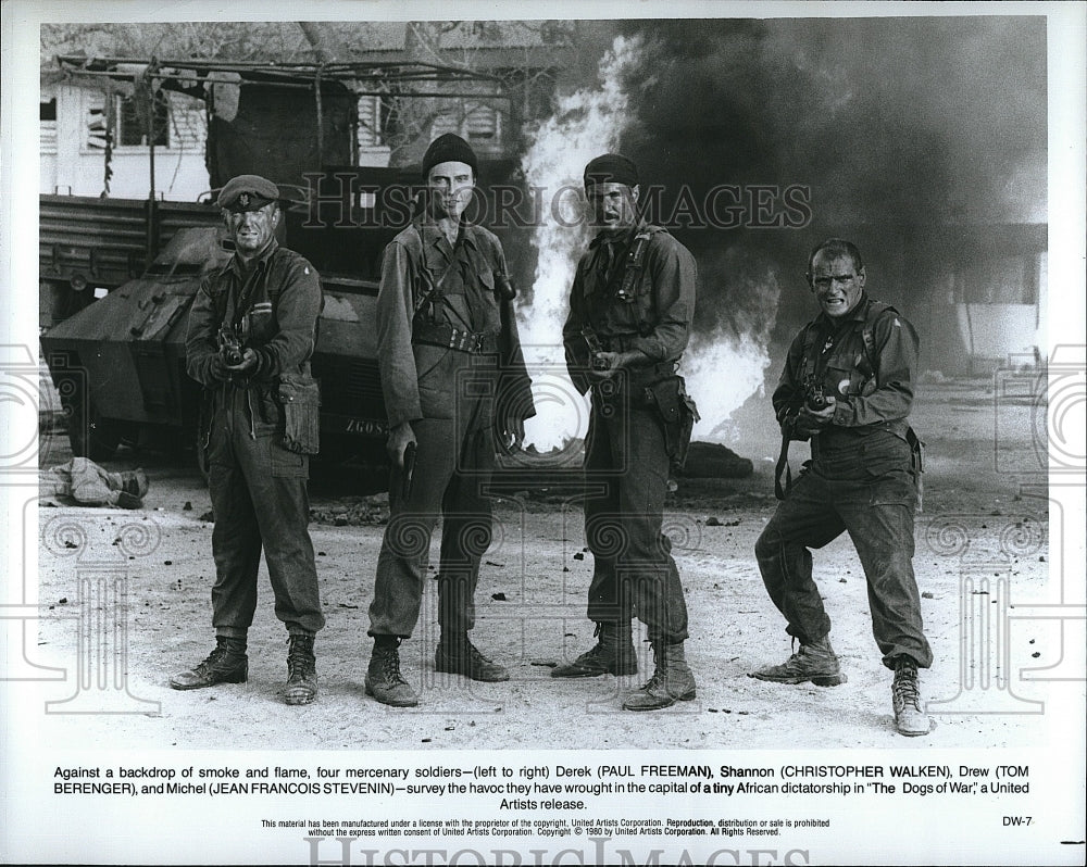 1980 Press Photo Freeman Walken Berenger Stevenin Star In &quot;Dogs Of War&quot;- Historic Images