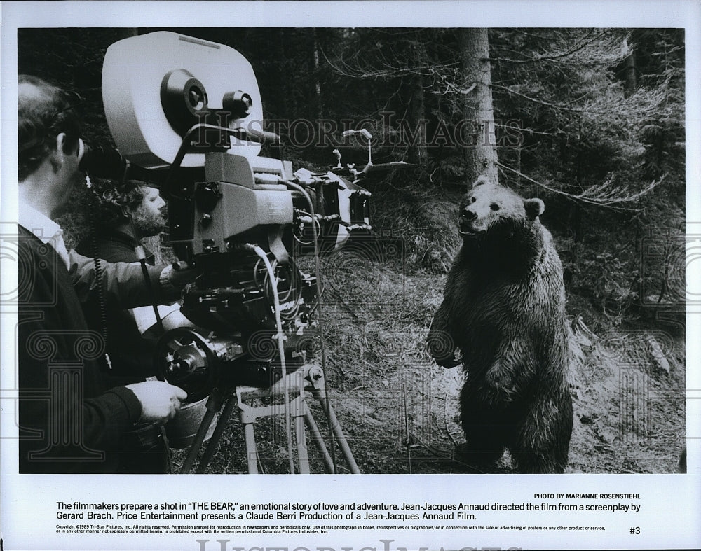 1989 Press Photo Filmmakers prepare a shot in &quot;The Bear&quot;- Historic Images