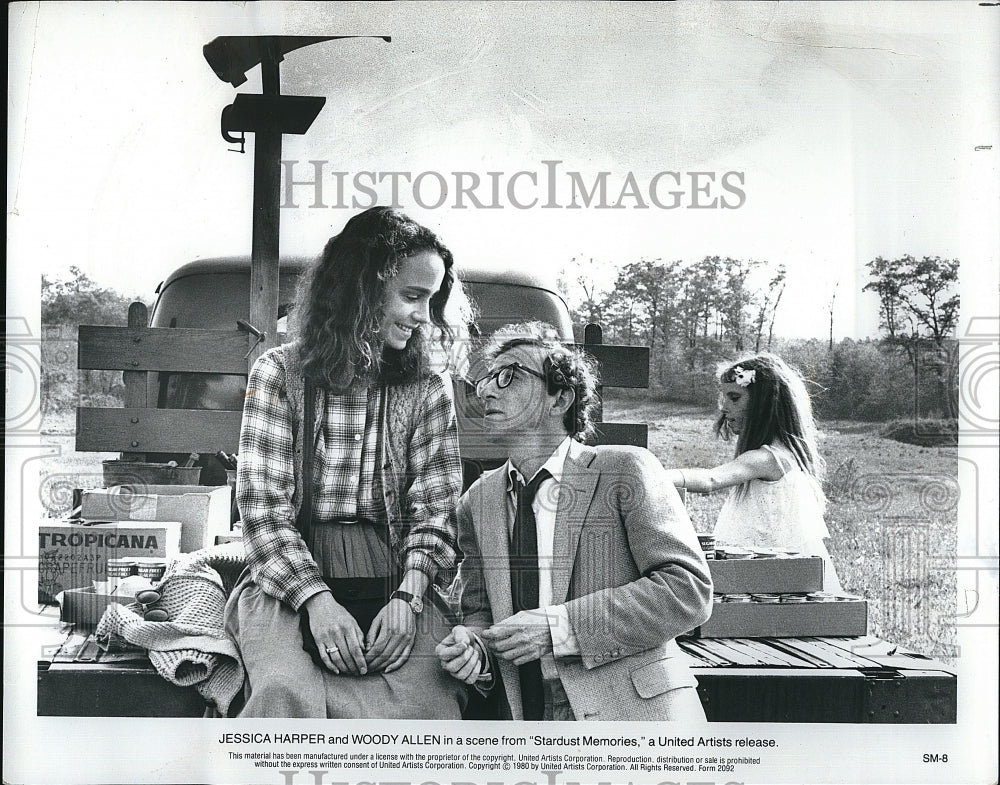 1980 Press Photo Actor Woody Allen &amp; Jessica Harper in &quot;Stardust Memories&quot;- Historic Images