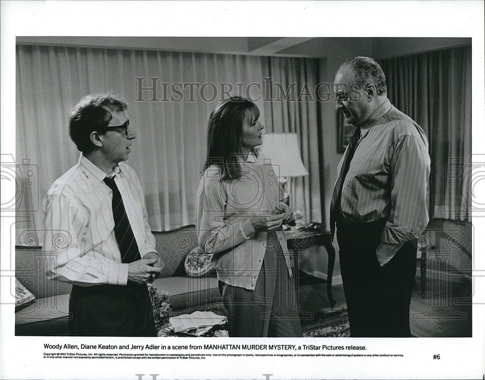 1993 Press Photo Actor, Comedian Woody Allen, Diane Keaton, Jerry Adler - Historic Images