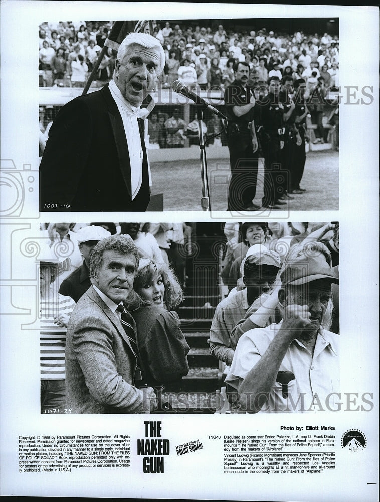 1988 Press Photo Leslie Nielsen, Ricardo Montalban &amp; Priscilla Presley- Historic Images