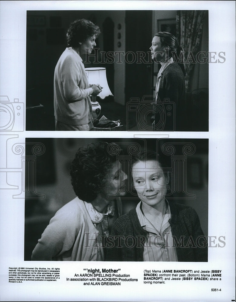 1988 Press Photo Anne Bancroft, Sissy Spacek &quot;night, Mother&quot;- Historic Images