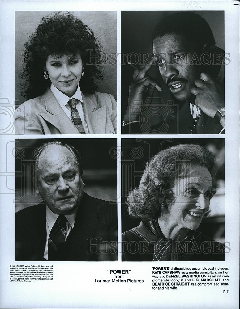 1986 Press Photo Power Film Kate Capshaw Denzel Washington E.G. Marshall- Historic Images