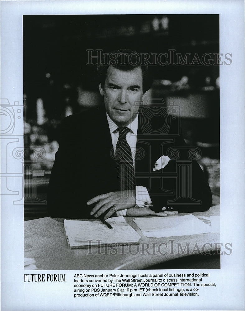 1989 Press Photo Peter Jennings hosts Future Forum: A World Of Competition- Historic Images