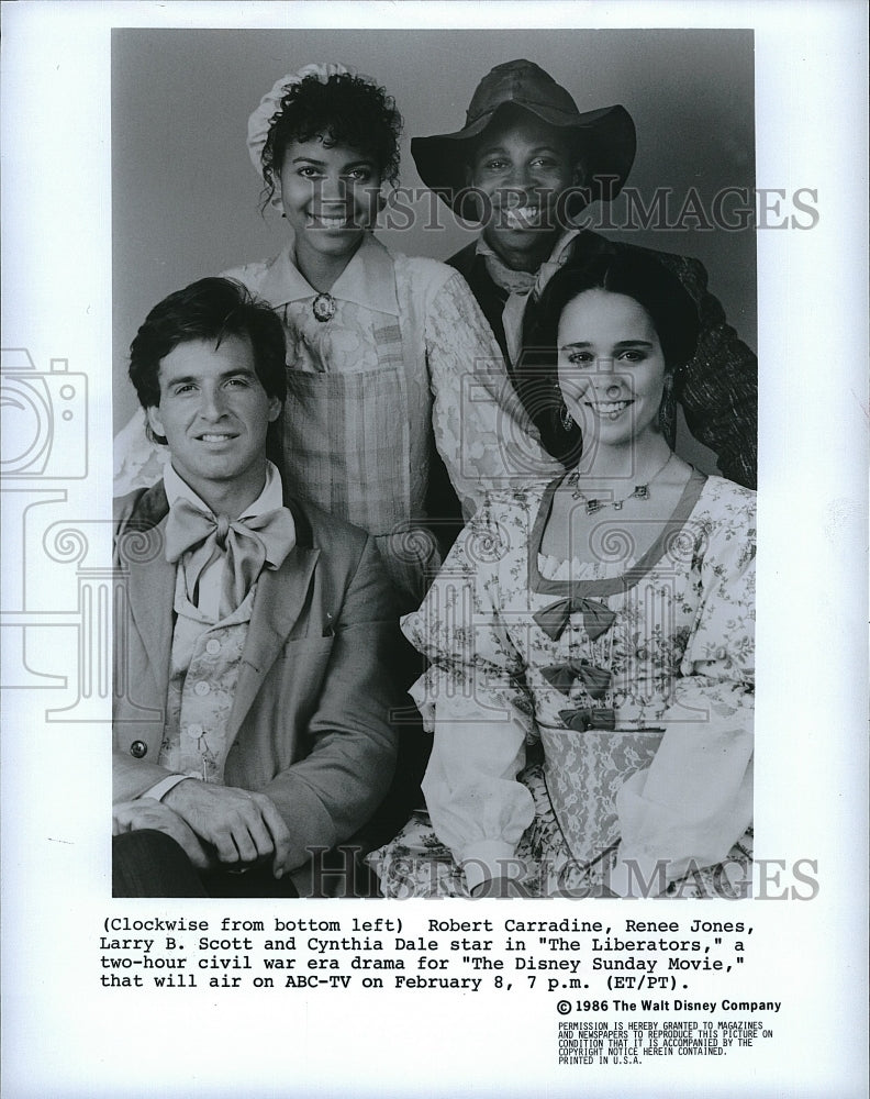 1987 Press Photo &quot;The Liberators&quot; L Scott,Robert Carradine,R Jones,C Dale- Historic Images