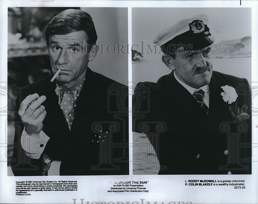 1980 Press Photo Actor Roddy McDowall &amp; Colin Blakely in &quot;Evil Under the Sun&quot;- Historic Images