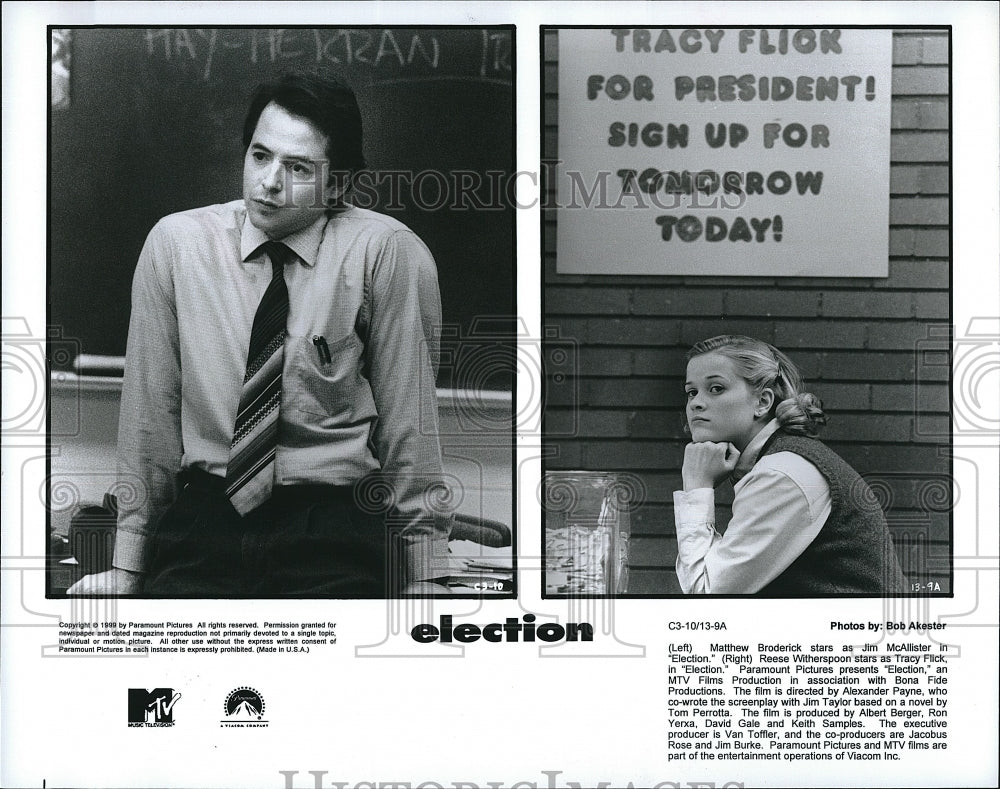 1999 Press Photo Matthew Broderick & Reese Witherspoon in "Election" - Historic Images