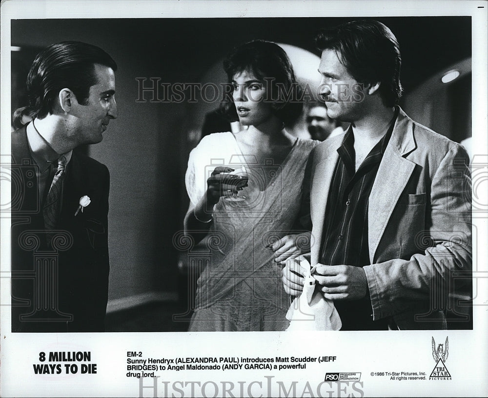 1986 Press Photo 8 Million Ways to Die Alexandra Paul Andy Garcia Jeff Bridges- Historic Images