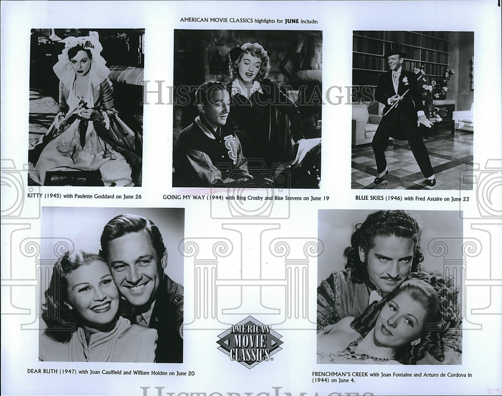 1945 Press Photo Paulette Goddard Bring Roseby Rise Stevens Fred Astaire Joan- Historic Images