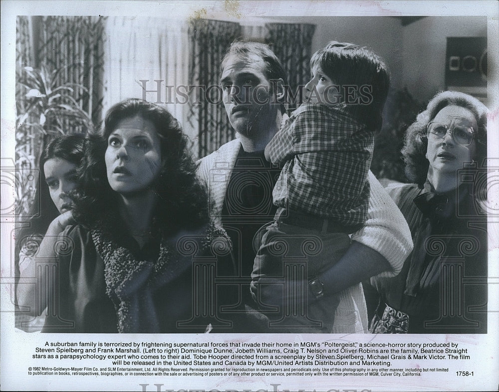 1982 Press Photo &quot;Poltergeist&quot; JoBeth Williams,Craig T Nelson,D Dunne,O Robins- Historic Images