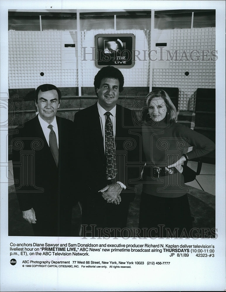 1989 Press Photo Diane Sawyer, Sam Donaldson, Richard Kaplan &quot;Primetime Live&quot;- Historic Images