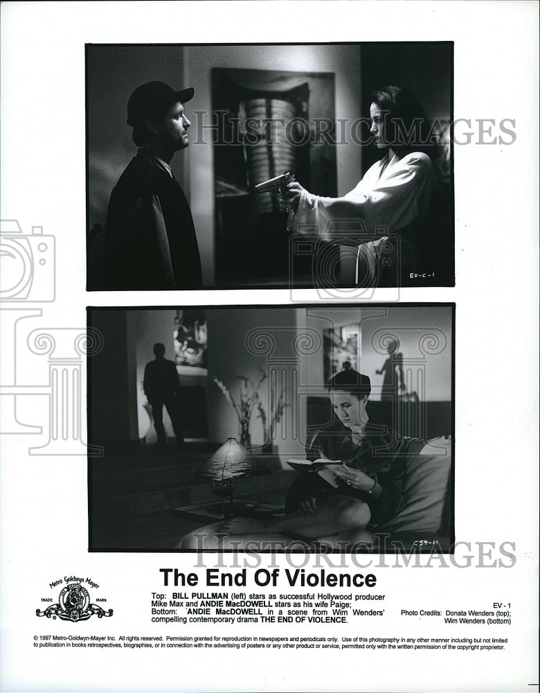 1997 Press Photo Actor Bill Pullman, Model Andie MacDowell, The End Of Violence - Historic Images