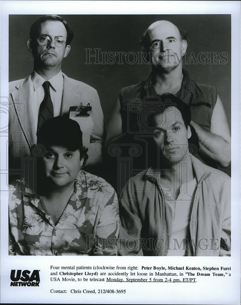 1989 Press Photo P. Boyle, Michael Keaton, Stephen Furst &quot;The Dream Team&quot;- Historic Images