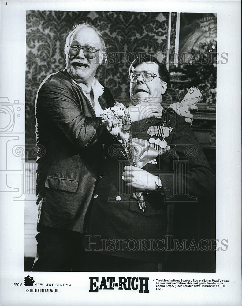 1987 Press Photo Nosher Powell Actor David Beard Eat The Rich Comedy Movie Film- Historic Images